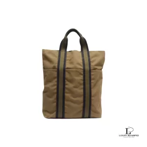 Pre-loved Hermes Toile Fourre Tout khaki canvas cabas shopping bag, front view – secondhand designer, NZ