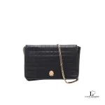 Pre-loved Celine Blason Emblem black quilted leather chain bag, front view – secondhand designer, NZ