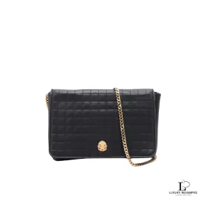 Pre-loved Celine Blason Emblem black quilted leather chain bag, front view – secondhand designer, NZ