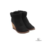 Pre-loved Chanel Bottines NVL08 black suede short wedge boots, size 36, front view – secondhand designer, NZ