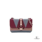 Pre-loved Valentino Garavani Rockstud multicolour leather chain shoulder bag, front view – secondhand designer, NZ