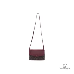 Pre-loved Louis Vuitton Monogram Twice brown and maroon crossbody bag M50183, front view – secondhand designer, NZ