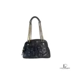 Marc Jacobs black leather double chain shoulder bag with gold hardware, view 3