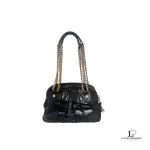 Marc Jacobs black leather double chain shoulder bag with gold hardware, view 2