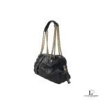 Marc Jacobs black leather double chain shoulder bag with gold hardware, view 4