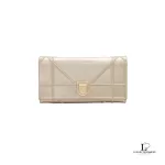Pre-loved Christian Dior Diorama gold bronze leather wallet on chain, front view – secondhand designer, NZ