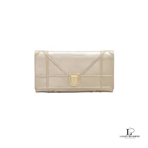 Pre-loved Christian Dior Diorama gold bronze leather wallet on chain, front view – secondhand designer, NZ