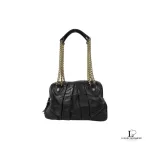 Pre-loved Marc Jacobs black leather double chain shoulder bag with gold hardware, front view – secondhand designer, NZ