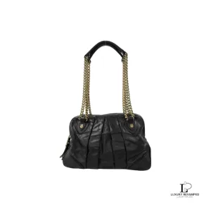 Pre-loved Marc Jacobs black leather double chain shoulder bag with gold hardware, front view – secondhand designer, NZ