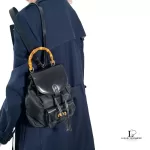 Gucci black nylon and patent leather backpack with bamboo handle, view 33