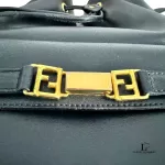 Fendi black leather drawstring backpack with gold hardware, view 11