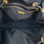 Fendi black leather drawstring backpack with gold hardware, view 15