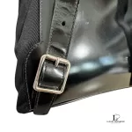 Gucci black nylon and patent leather backpack with bamboo handle, view 11