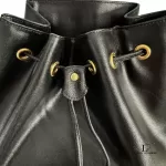 Fendi black leather drawstring backpack with gold hardware, view 9