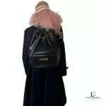 Fendi black leather drawstring backpack with gold hardware, view 23