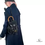 Gucci black nylon and patent leather backpack with bamboo handle, view 34
