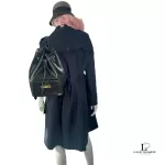 Fendi black leather drawstring backpack with gold hardware, view 24