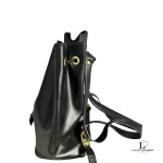 Fendi black leather drawstring backpack with gold hardware, view 5