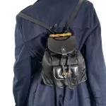 Gucci black nylon and patent leather backpack with bamboo handle, view 35