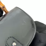 Gucci black nylon and patent leather backpack with bamboo handle, view 17