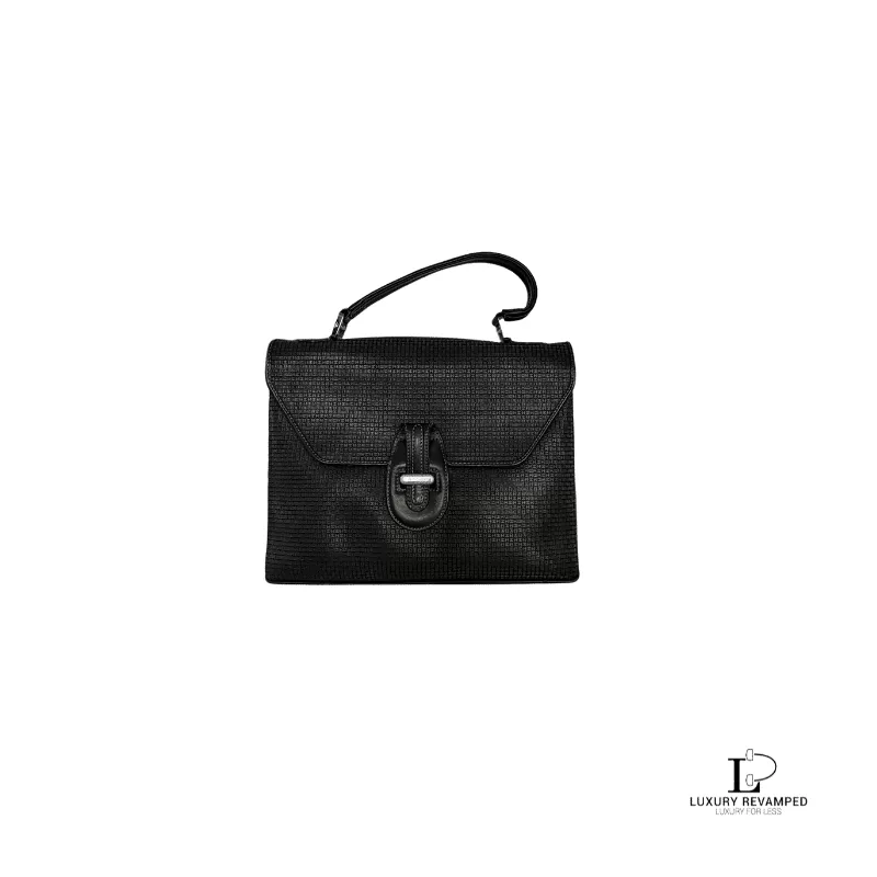 Pre-loved Bally black leather satchel handbag, front view – secondhand designer, NZ