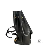 Fendi black leather drawstring backpack with gold hardware, view 4