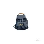 Gucci black nylon and patent leather backpack with bamboo handle, view 2