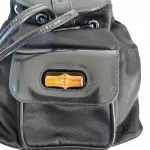 Gucci black nylon and patent leather backpack with bamboo handle, view 20