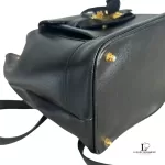 Fendi black leather drawstring backpack with gold hardware, view 8