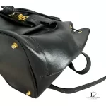 Fendi black leather drawstring backpack with gold hardware, view 7