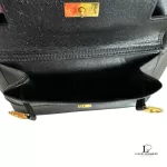 Fendi black leather drawstring backpack with gold hardware, view 12
