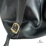 Fendi black leather drawstring backpack with gold hardware, view 13