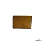 Pre-loved Prada Saffiano cannella tan leather passport holder, front view – secondhand designer, NZ