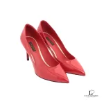 Pre-loved Louis Vuitton red patent leather heeled pumps, size 38, front view – secondhand designer, NZ