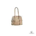 Pre-loved Prada large beige soft leather bowler-style tote bag, front view – secondhand designer, NZ