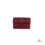 Prada maroon Tessuto nylon trifold medium wallet with logo plaque, view 2