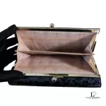 Anna Sui midnight blue patent leather rose-stamped flap wallet, view 13