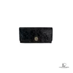 Anna Sui midnight blue patent leather rose-stamped flap wallet, view 2