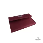 Prada maroon Tessuto nylon trifold medium wallet with logo plaque, view 4