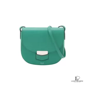 Pre-loved Celine Trotteur small shoulder bag in Tiffany green grained calfskin, front view – secondhand designer, NZ