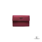 Pre-loved Prada maroon Tessuto nylon trifold medium wallet with logo plaque, front view – secondhand designer, NZ