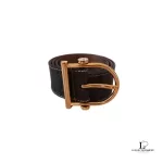 Pre-loved Gucci black Guccissima leather belt with gold buckle, size 85, front view – secondhand designer, NZ