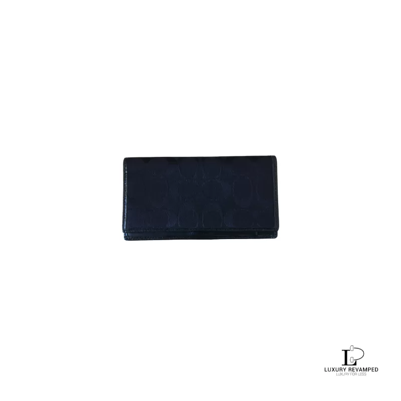 Pre-loved Coach black monogram bifold check wallet, front view – secondhand designer, NZ