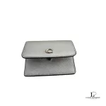 Coach mini crossgrain leather wallet in matte gold with removable chain, view 5