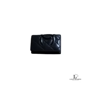 Pre-loved Chanel Cambon Ligne black quilted leather Multicles 6 key holder, front view – secondhand designer, NZ