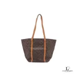Pre-loved Louis Vuitton Monogram Sac Shopping tote bag with vachetta handles, front view – secondhand designer, NZ