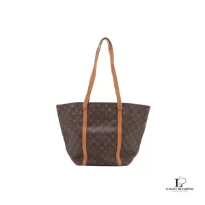 Pre-loved Louis Vuitton Monogram Sac Shopping tote bag with vachetta handles, front view – secondhand designer, NZ