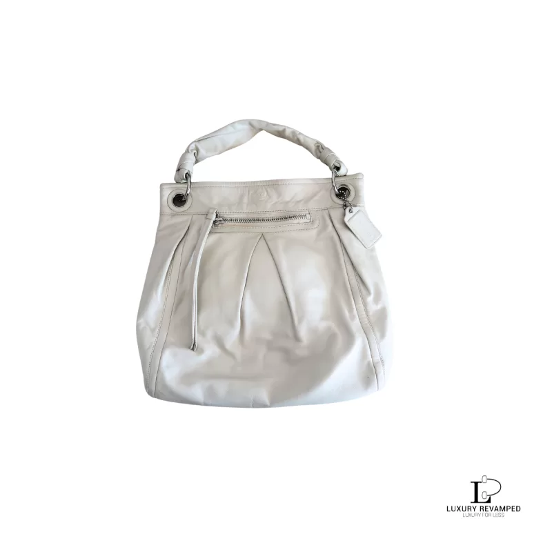 Pre-loved Coach cream soft leather two-way tote bag with removable strap, front view – secondhand designer, NZ
