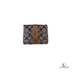 Pre-loved Coach brown monogram canvas medium wallet, front view – secondhand designer, NZ