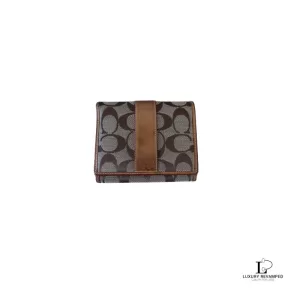 Pre-loved Coach brown monogram canvas medium wallet, front view – secondhand designer, NZ